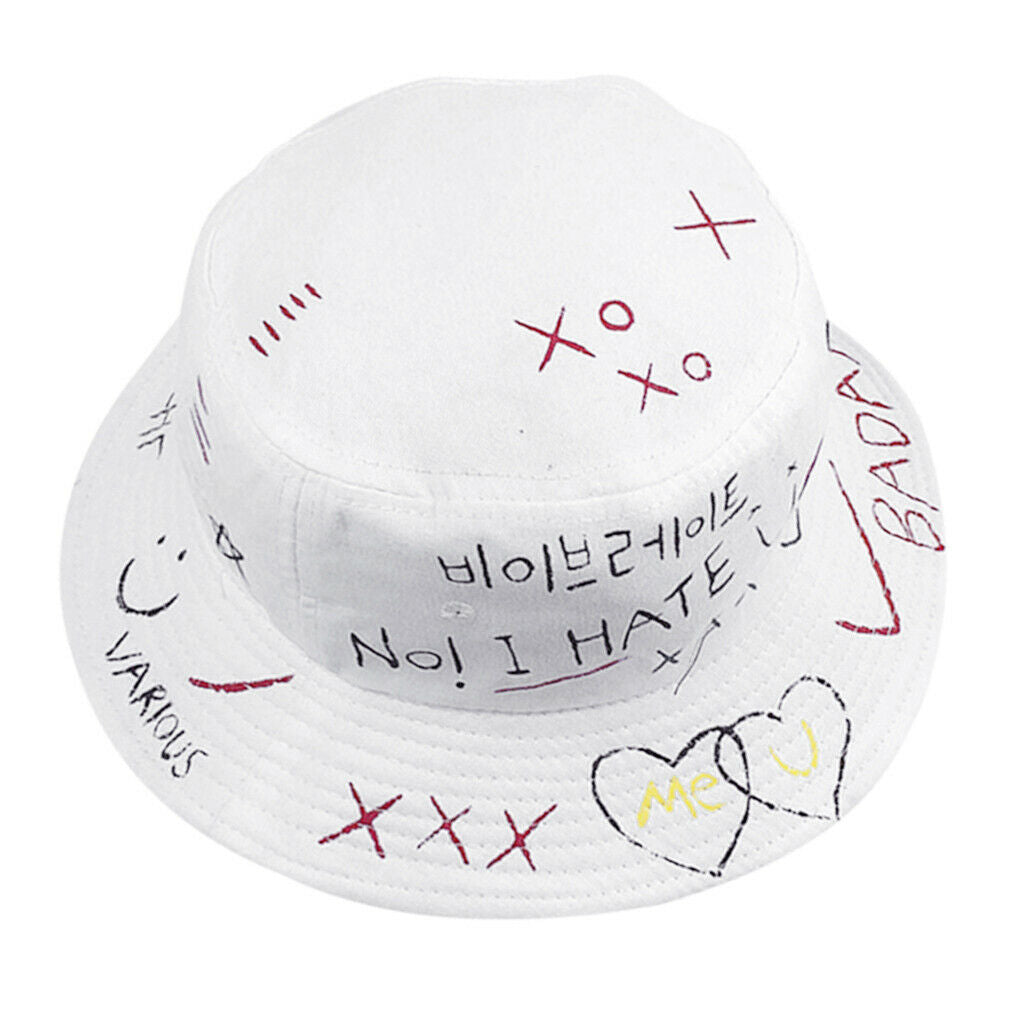 Creative Graffiti Bucket Hat Men Women Sun Hat Spring Hiphop Style Cap White