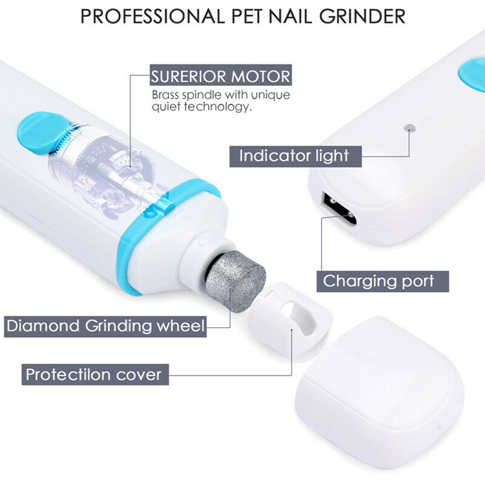 Electric Dog Cat Pet Claw Toe Nail Trimmer Tool Care Grooming Grinder Clipper AU