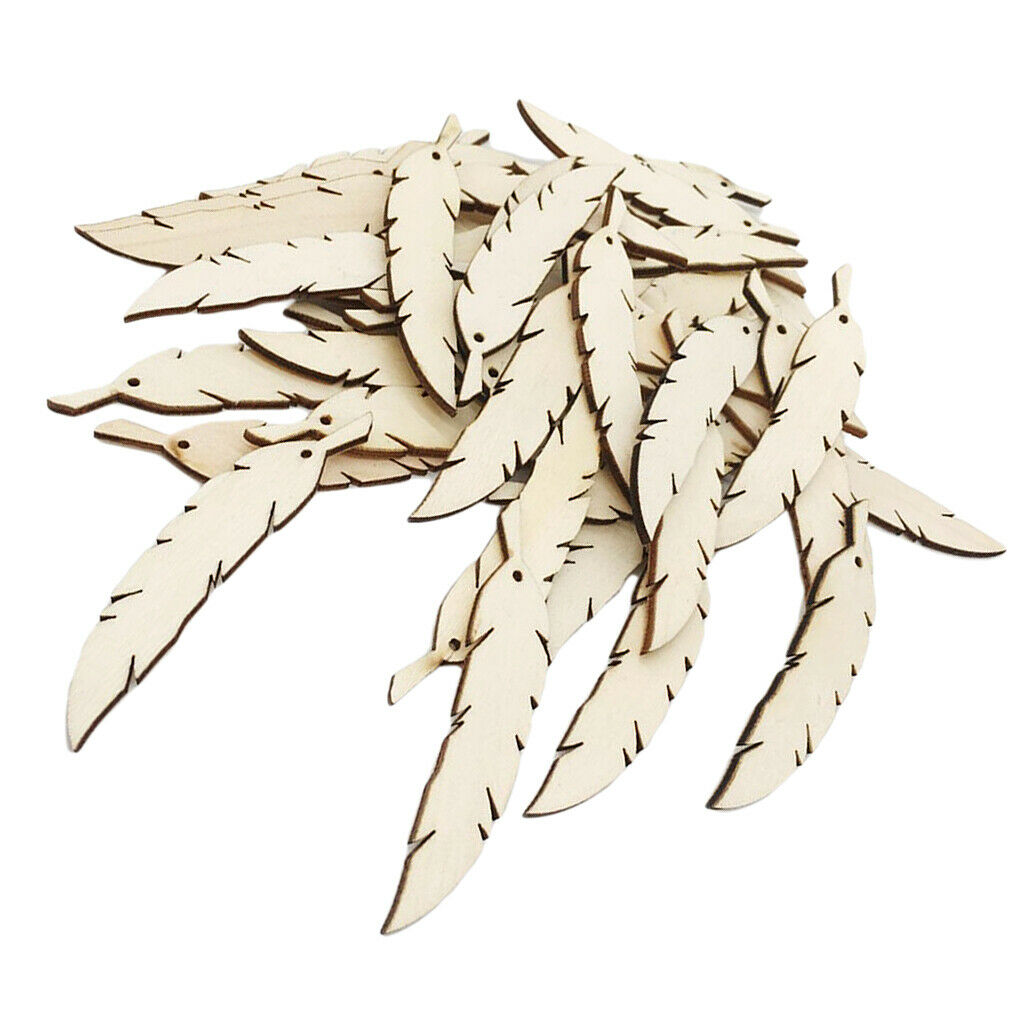 50pcs Unfinished Wood Feather Shape Wooden Pieces Scrapbook Embellishment
