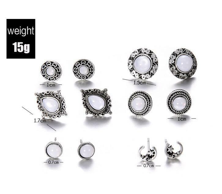 5 Pairs/Set Opal Moon Stud Earrings Women Jewelry Wedding Party Earring