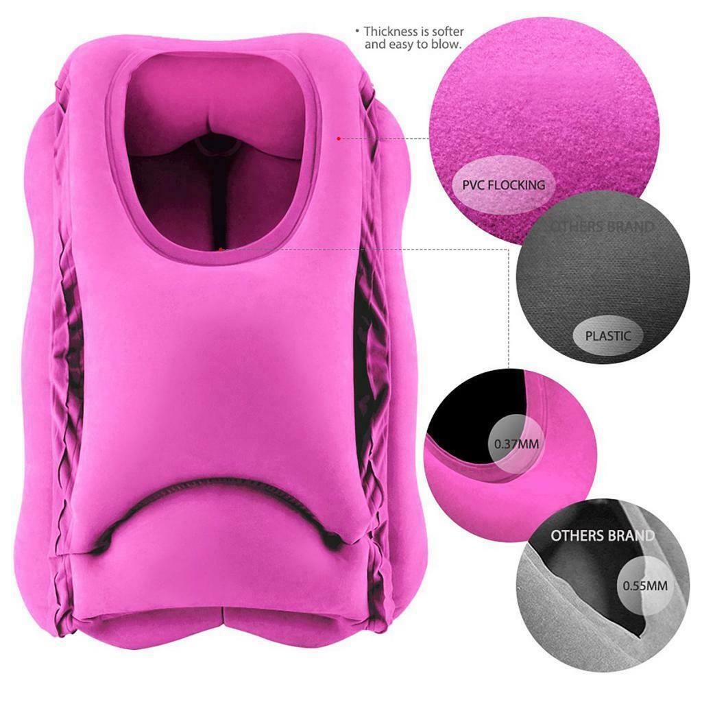 Inflatable Travel Pillow Nap Pillow for Business Office Bus Train  Airplane Red