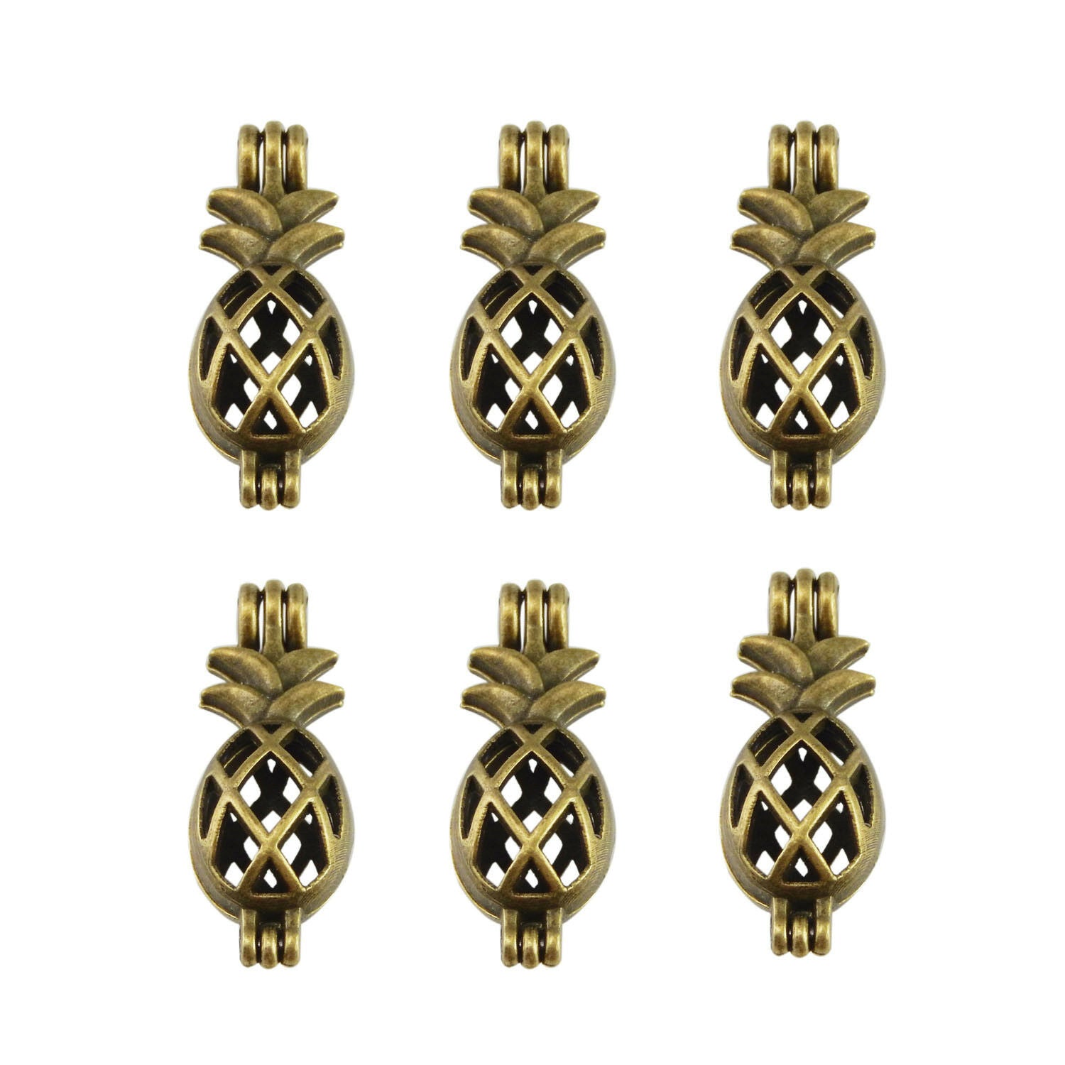 4 pcs Antiqued Bronze Alloy Hollow Pineapple Locket Oil Diffuser Charms Pendants