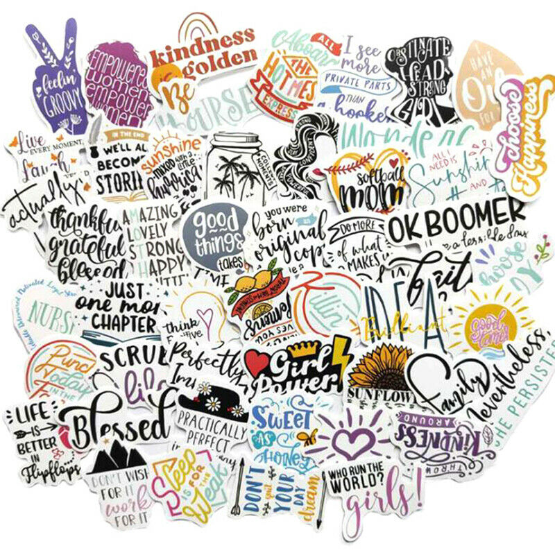 50x English Letters Ctoon Quotes Stickers Laptop Skatebod Luggage Decals^.l8