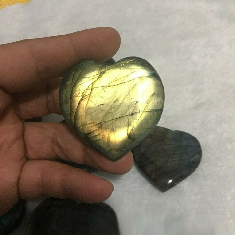 US 100% Natural Rainbow Labradorite Heart Quartz Crystal Gem Reiki Healing Lucky