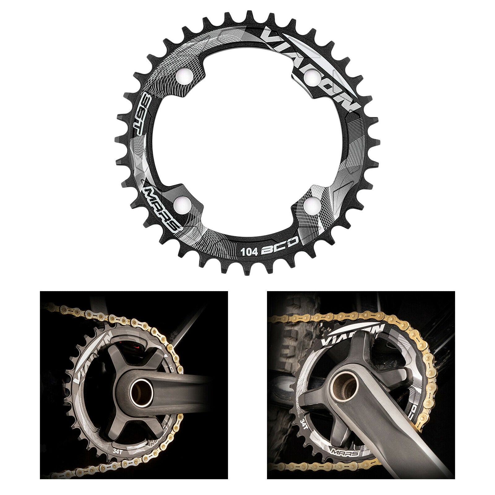 Bike Chainring Bicycle 32-40T BCD104 Replacement Chainwheel Parts Black 36T