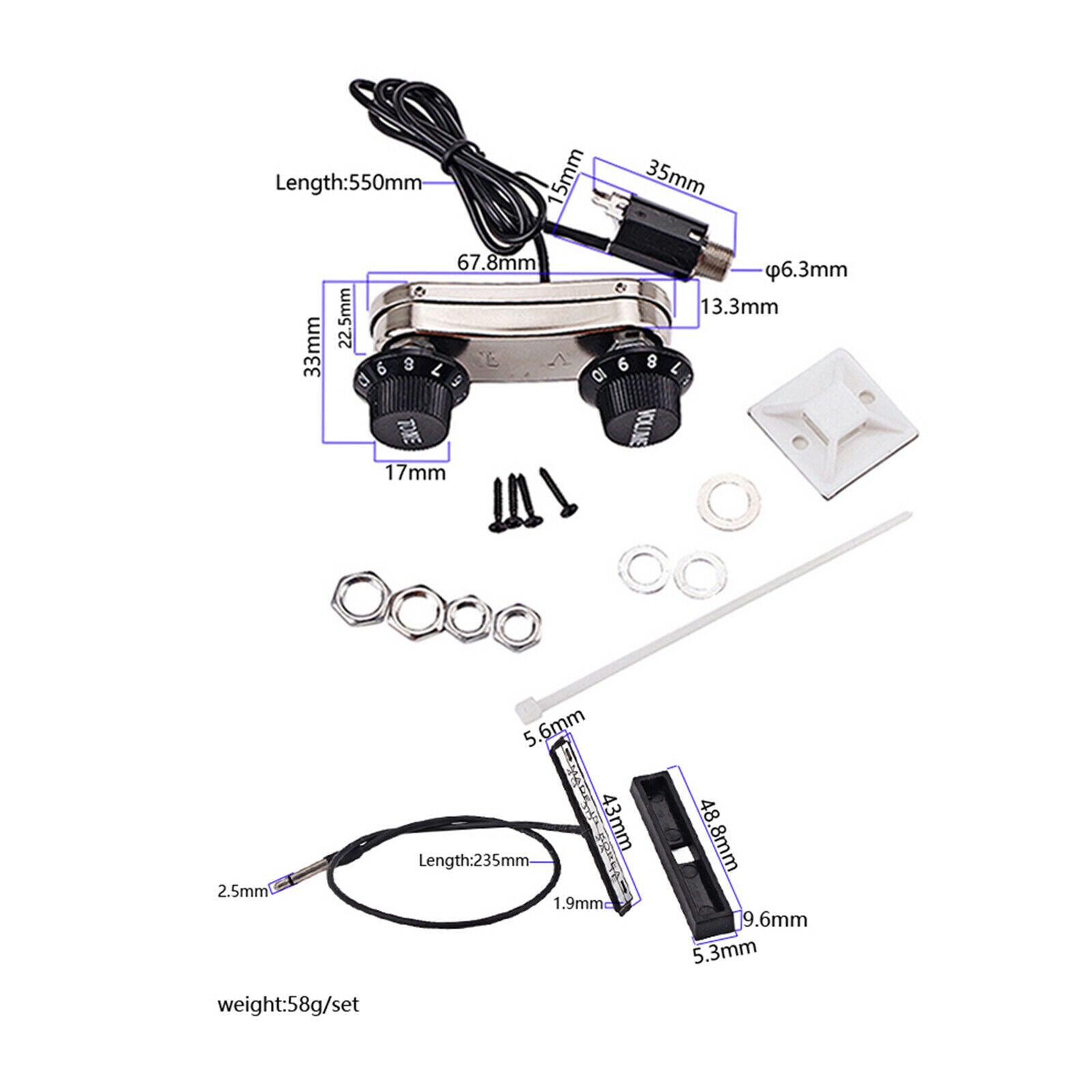 Pickup Set with   Volume Knob for Electric Guitar Violin High Output