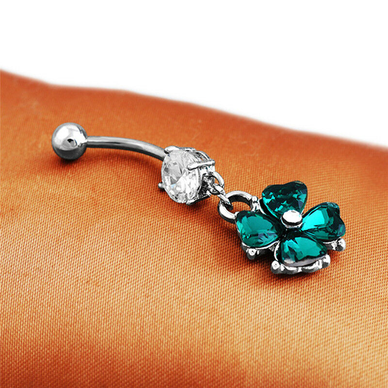 Retro Crystal Clover Navel Piercing Sexy Belly Button Ring Body Piercin.l8