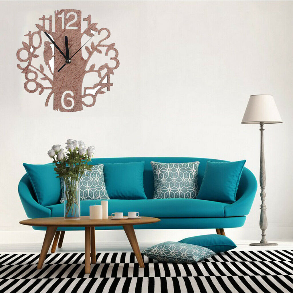 Tree Bird Shaped Wooden Wall Clock for Living Room TV Background Decor Gift