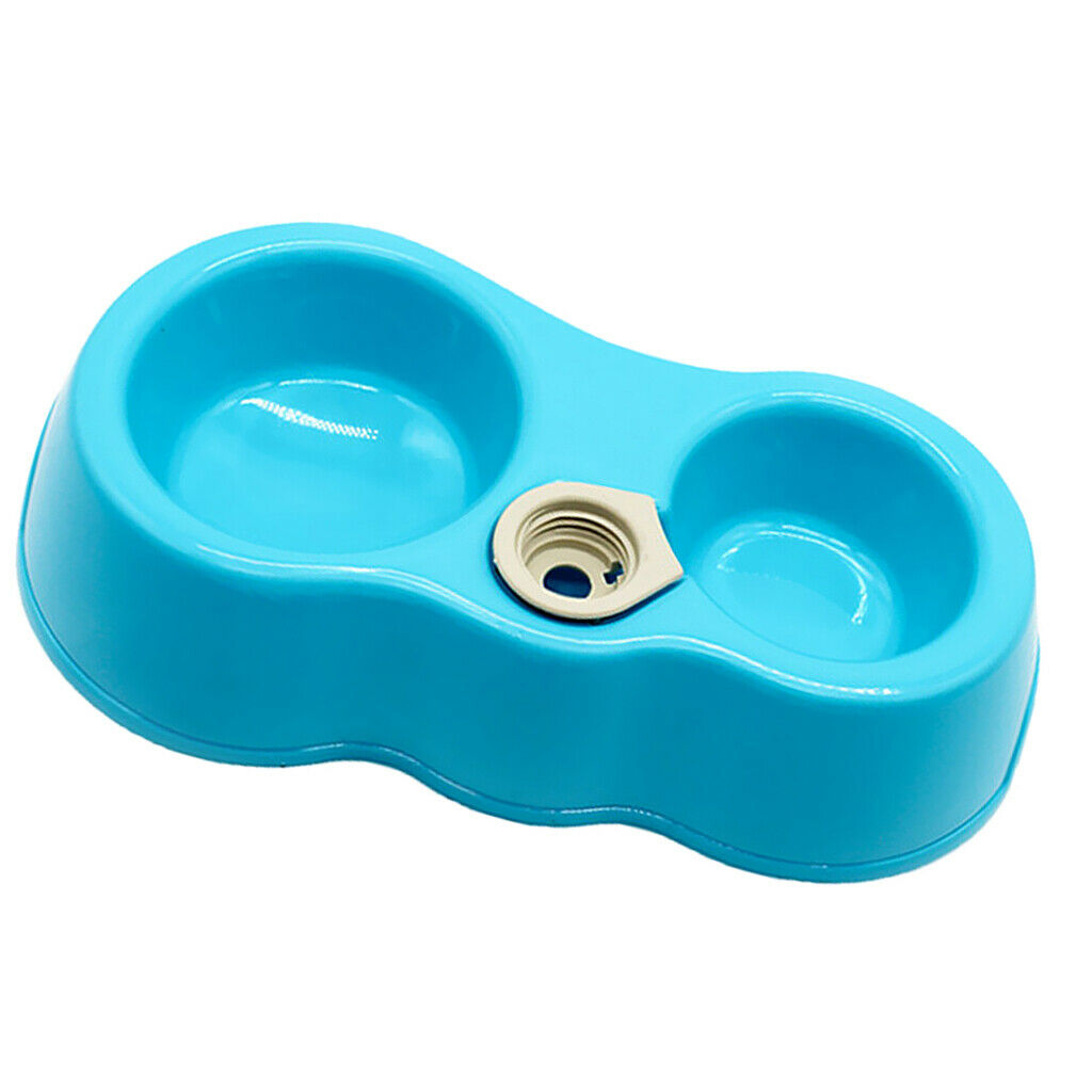 Pet Dog Cat Food Water Fountain Dish Feeder Double Plastic Bowl Blue