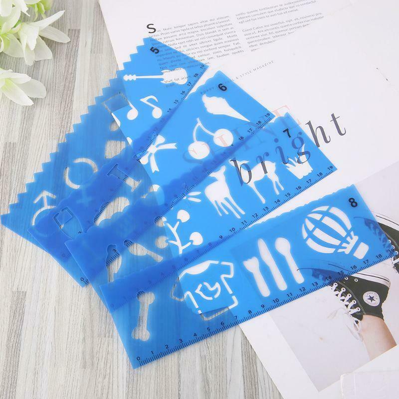 12Pcs Kids Cartoon Drawing Molds Ruler Plastic Children Painting Stencils DIY