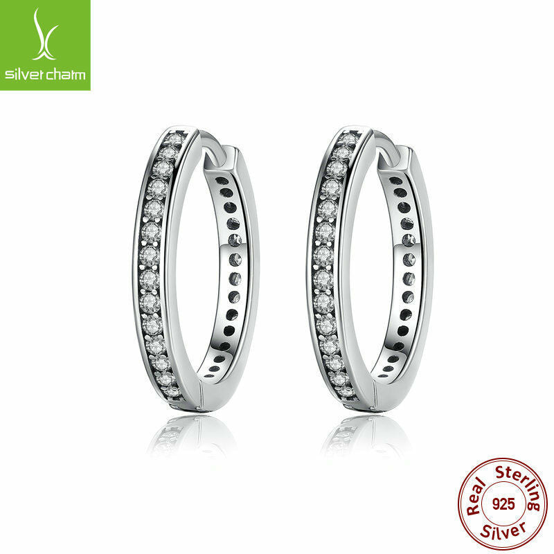 Authentic 925 Sterling Clear CZ Zircon Round Earrings For Female Fashion Jewelry