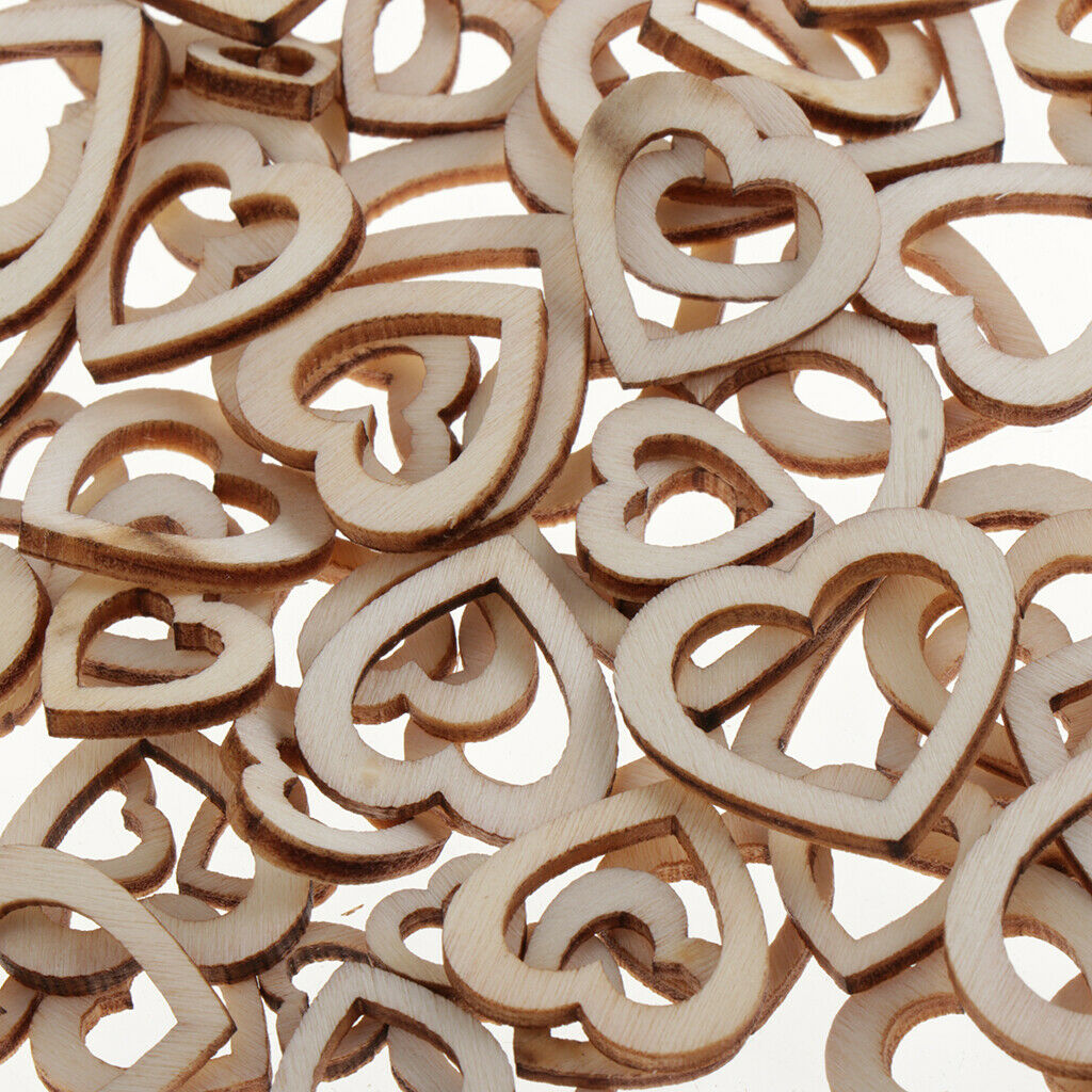 100x Wooden Scrapbook Embellishment Unfinished Wood Craft Hollow Heart Shape