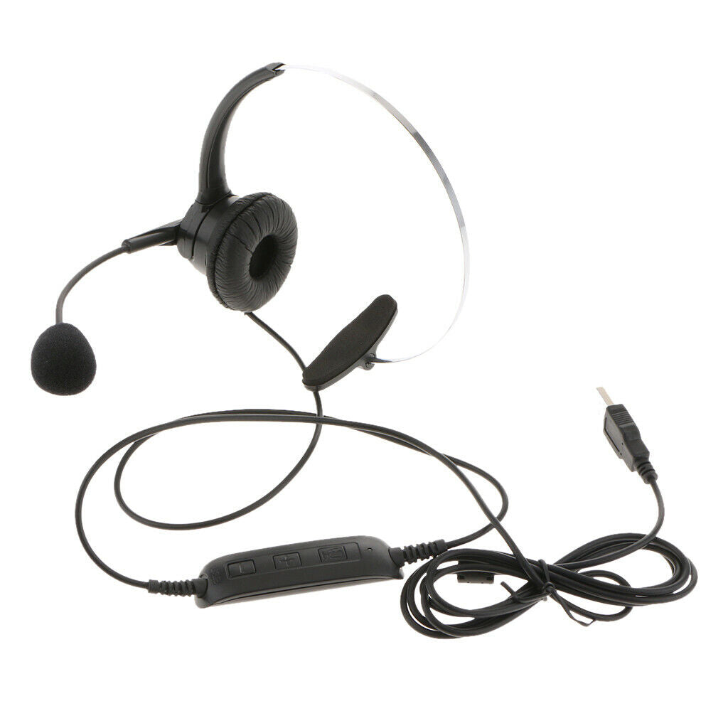 2x Call Center Monaural USB Plug Headset Headphones with Mic for Computer