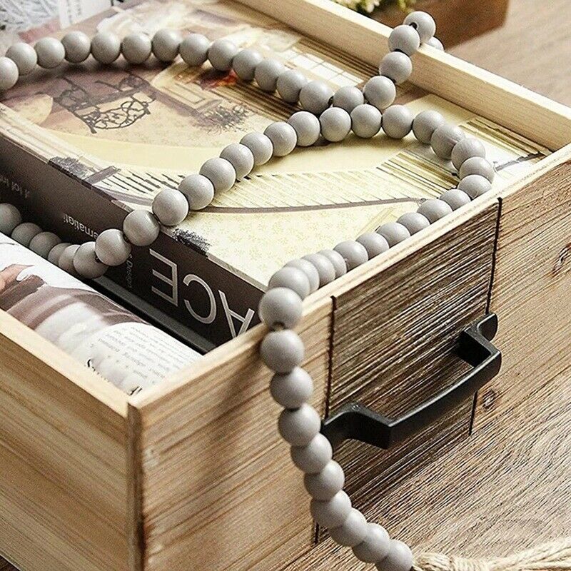Wood Bead Garland with Tassels,Farmhouse Beads Rustic Country Decor Prayer BO3V4