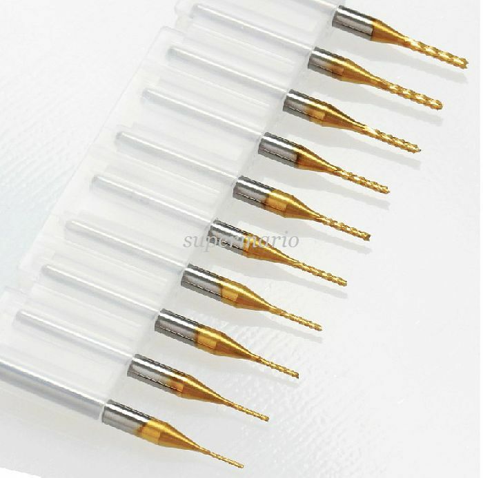 10 Titanium Coat Carbide 0.6mm-1.5mm End Mill Engraving Bits CNC Rotary Burrs