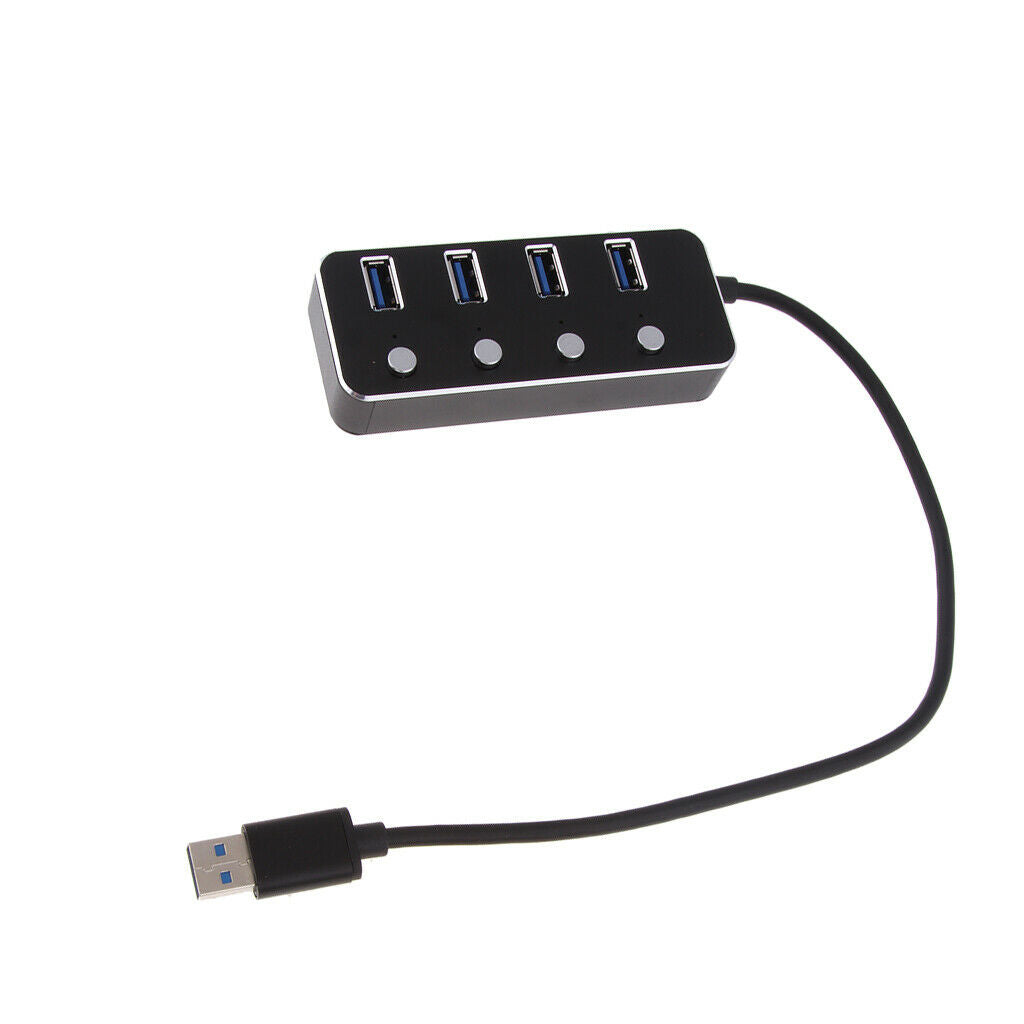 4 Ports USB 3.0 Hub Expansion Splitter Box with ON/OFF Switch Black