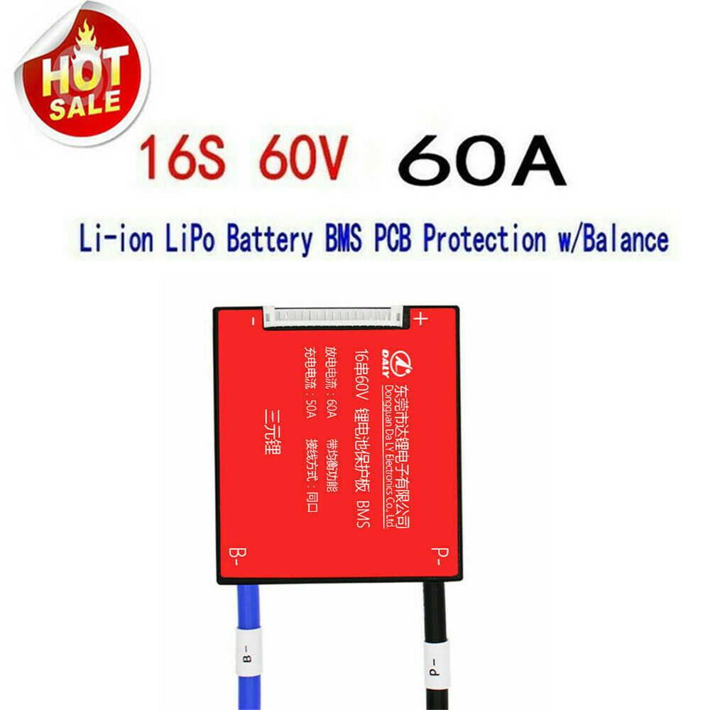 16S Lithium Ion Li-ion LiPo BMS PCB Protection Board Balance 60V 60A Waterproof
