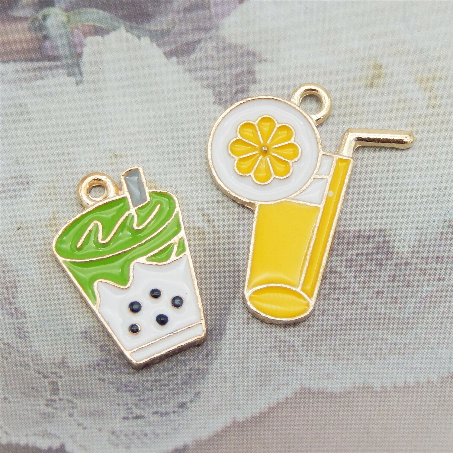 12 pcs Mix Lot Bubble Tea Juice Drink Enamel Charm Pendant Earring Making Crafts