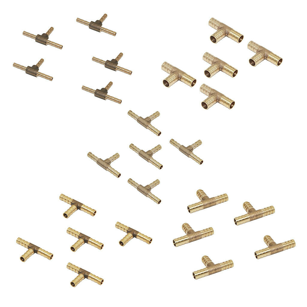 25cs Brass Tee Adapter Hose Joiner Tee Connector T for Water Fluid Fuels
