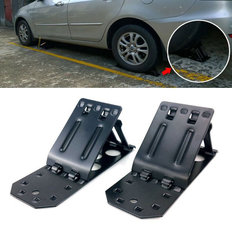 2Pcs Thick Iron Plate Car Auto Wheel Tire Chock Stop Block Slope Anti-slip Solid