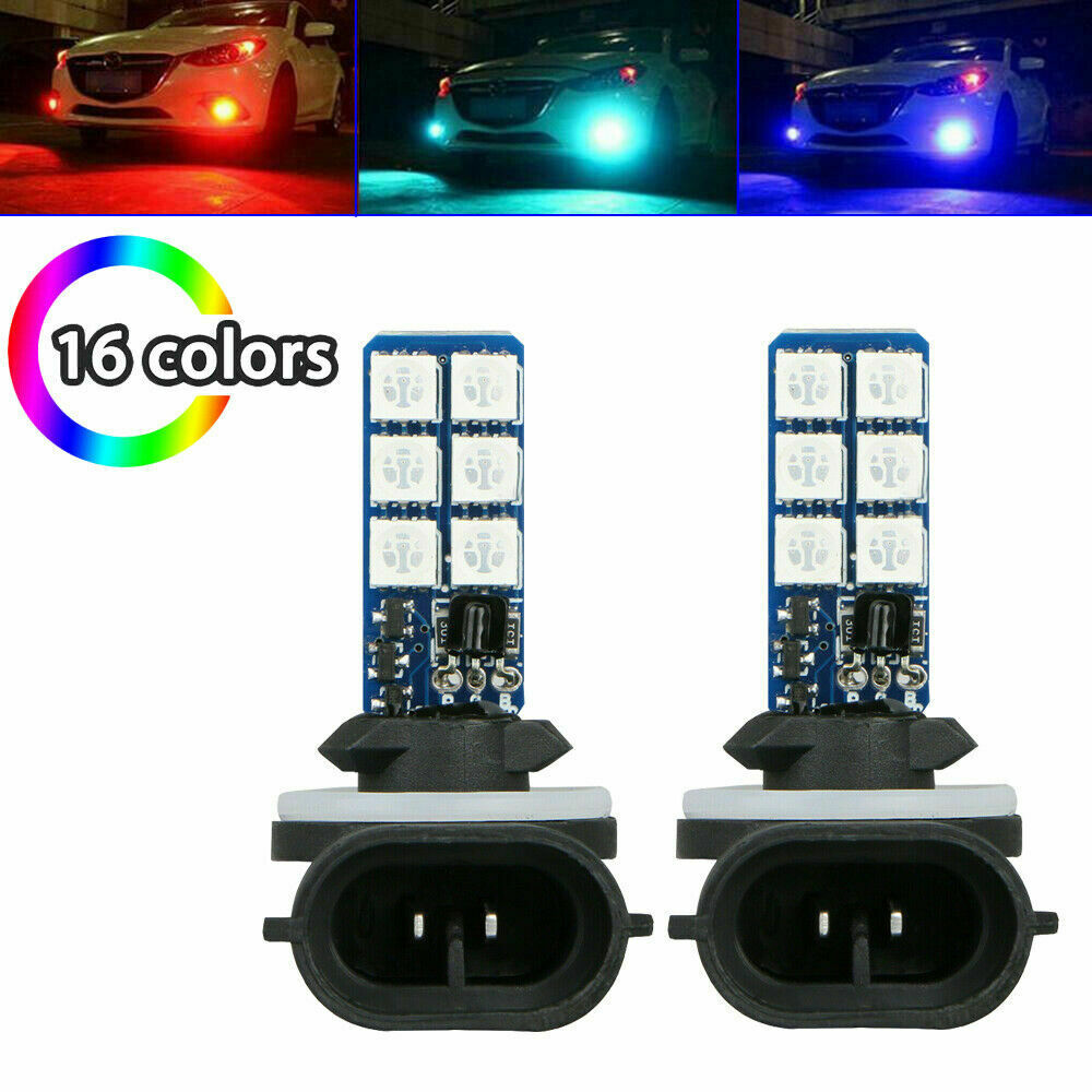 2Ã— Multi-Color 881 5050 RGB LED 12SMD Car Headlight Fog Light Lamp Bulb + Remote