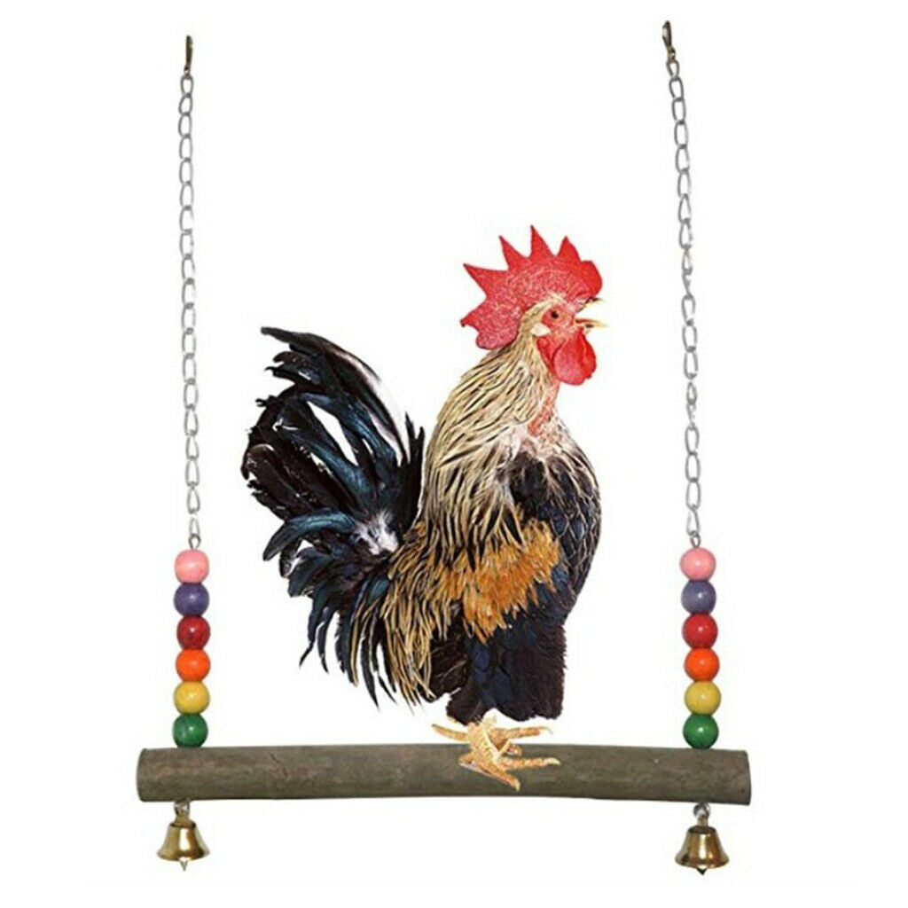 Chicken Swing Birds Parrots Wooden Stand Perch Cage Hanging Exercise Play Toys