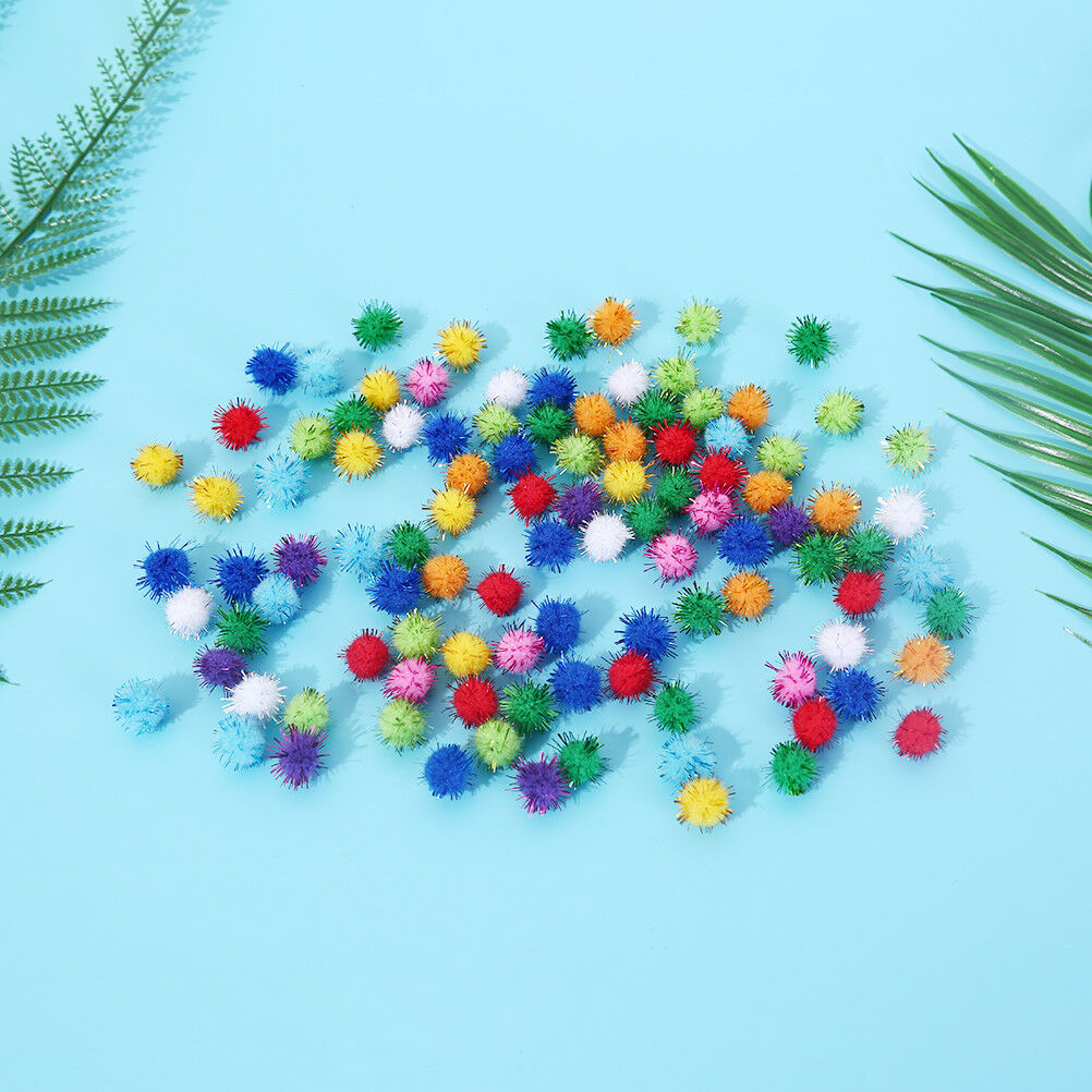 100X glitter tinsel pompom balls small pompoms ball cat puppy toys pet sup.l8