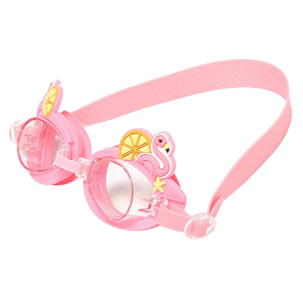 Kids Swimming Goggles Anti-Fog Adjustable Silicone Eyewear Pink Swan