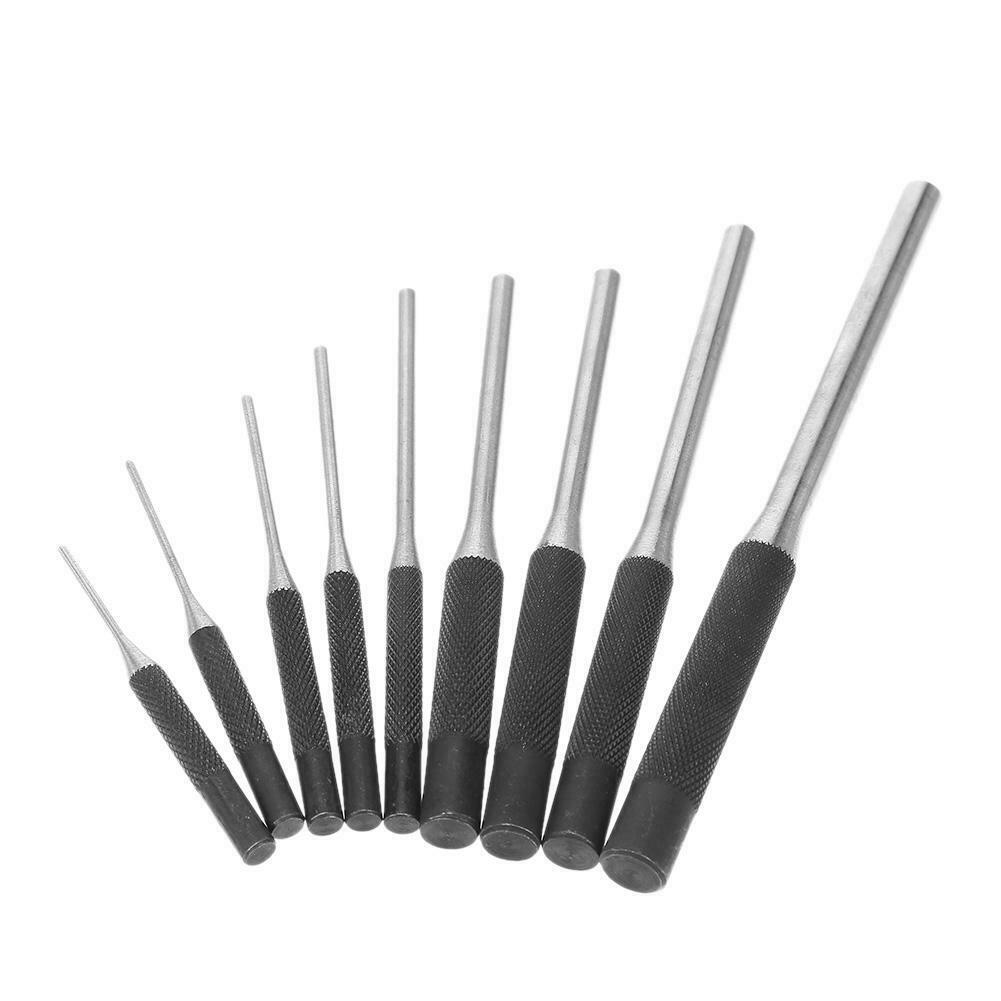 9pcs Multi Size Round Head Pins Set Punch 40CR Steel Grip Roll Pins Punch Tool