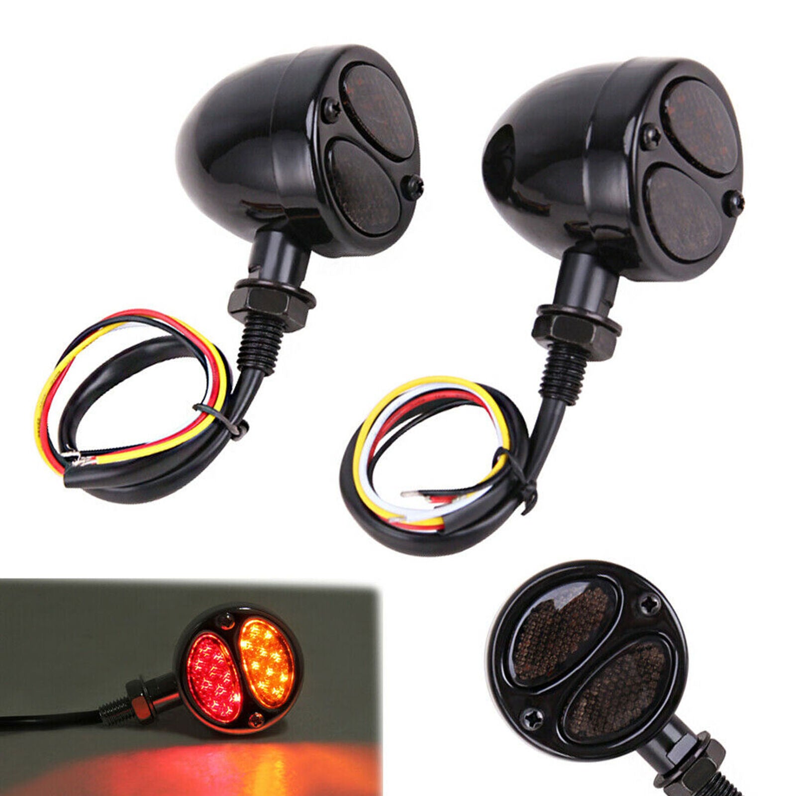 Motorcycle LED Black Bullet Brake Running Turn Signal Tail Light For Bobber Cafe