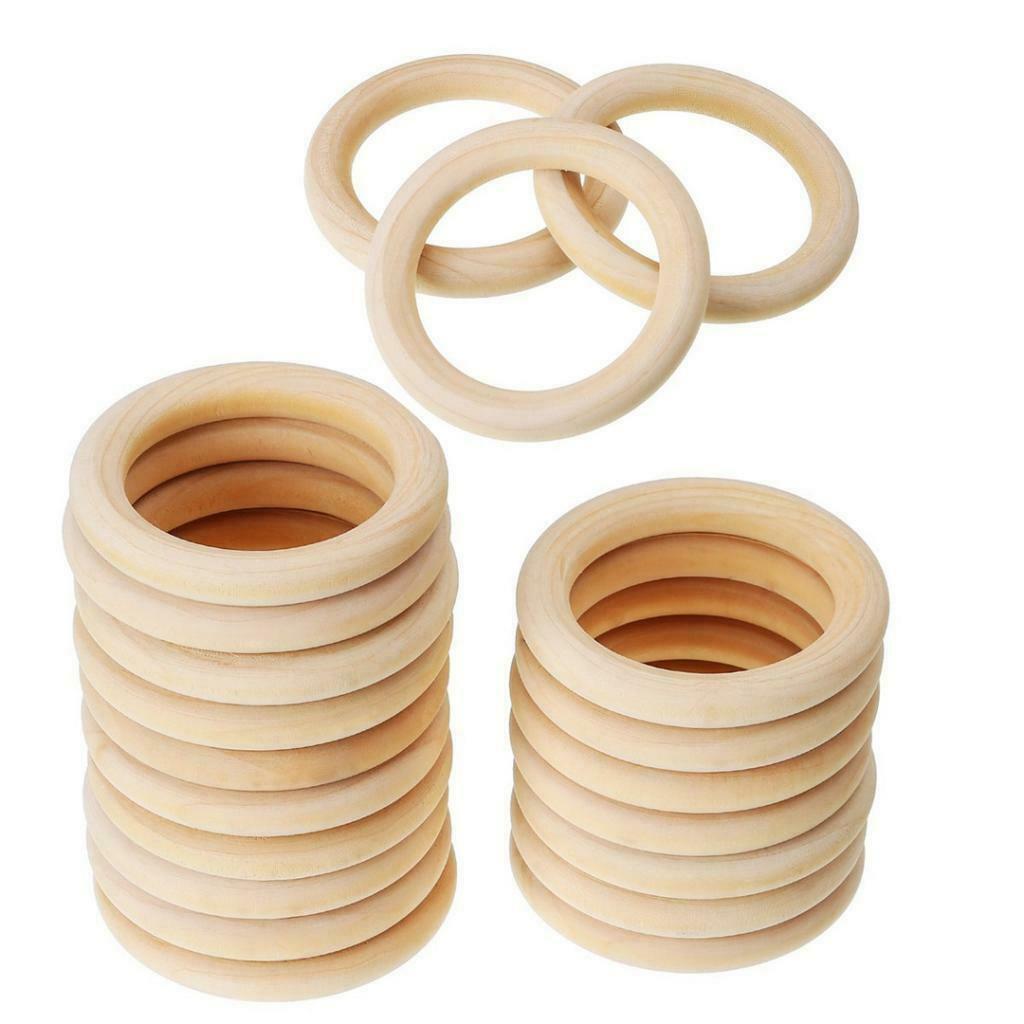 20Pcs 70mm + 20x 45mm Natural Wooden Rings Circles for Baby Teethers Crafts