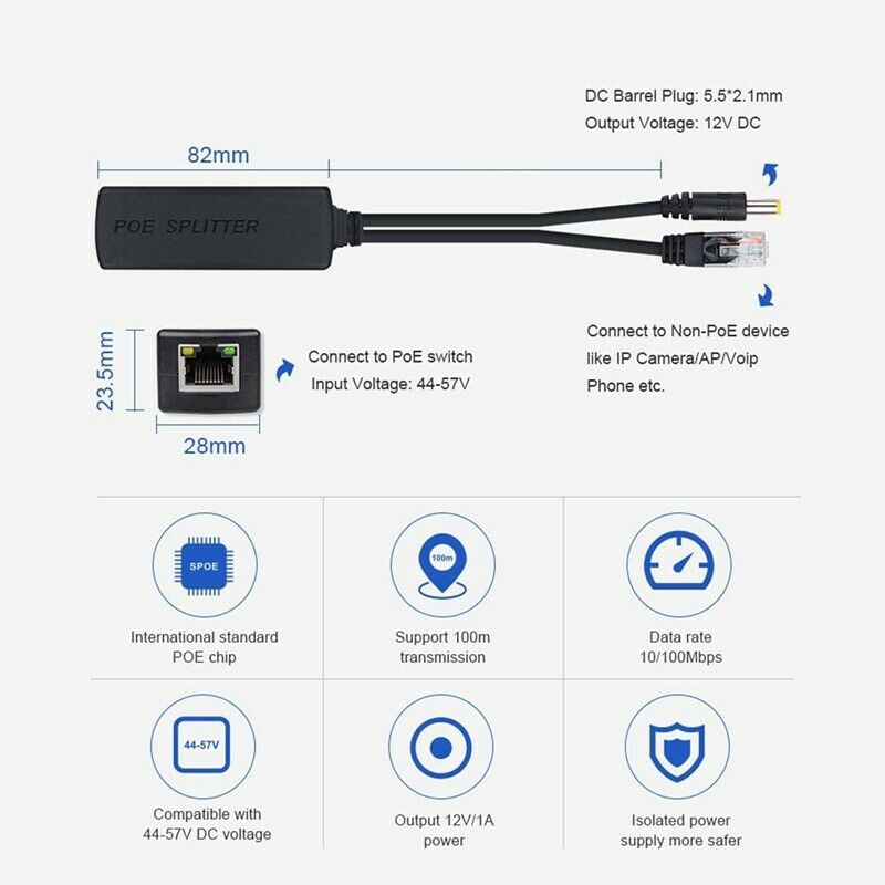 3PCS PoE Splitter 48V to 12V POE Connectors Splitter Extender Injector IEEE802L7