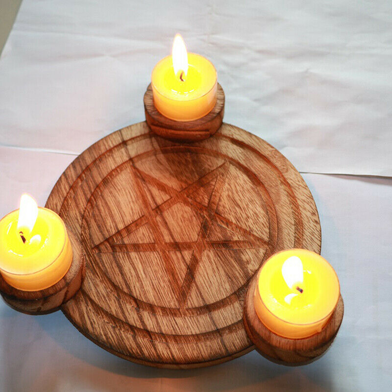 Astrology wood Candlestick table Pentacle altar plate Divination AccessorieBDAU