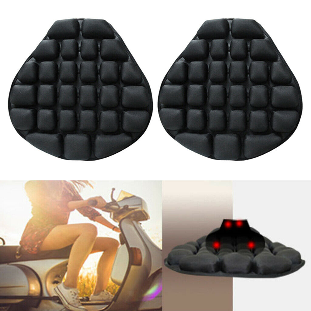 14"x14" Black Air Pads Inflatable Air Motorcycle Seat Cushion with Belts 3pcs