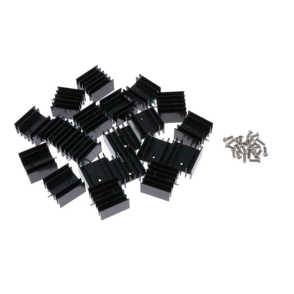 20x 24x16x25mm Black Aluminum  Sink For 7805 Mosfet Transistors+Screws