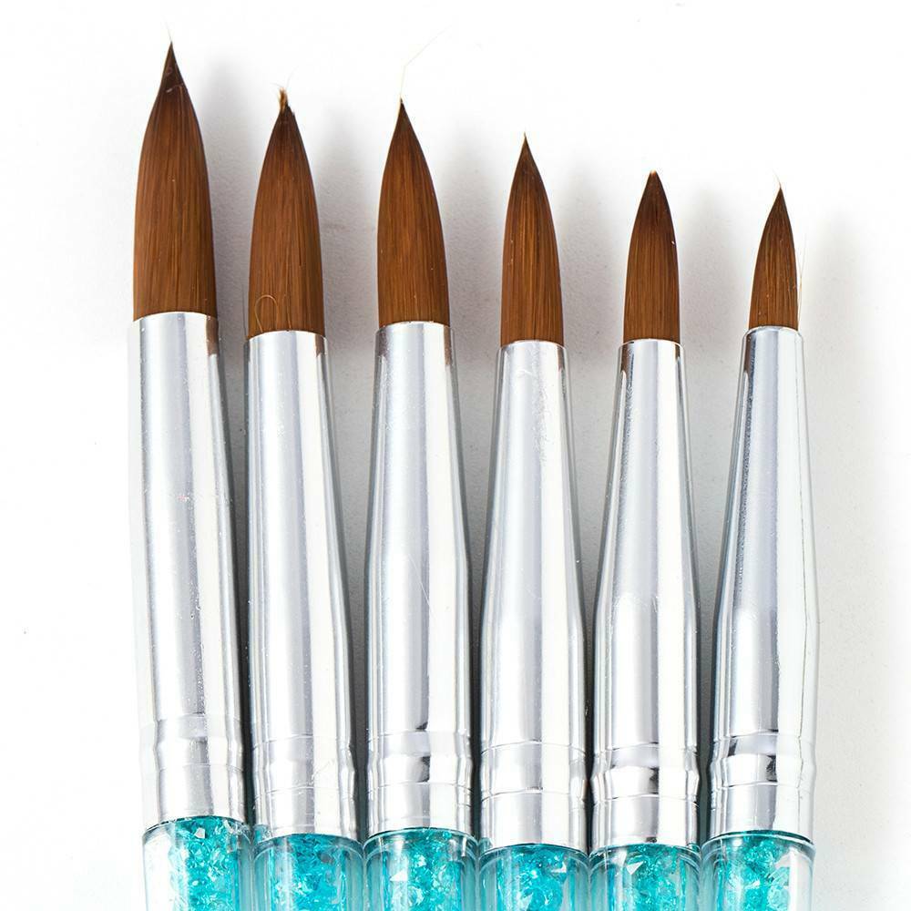 6pc/set Pure Kolinsky Sable Acrylic Nail Brush Crimped Metal Round Handle