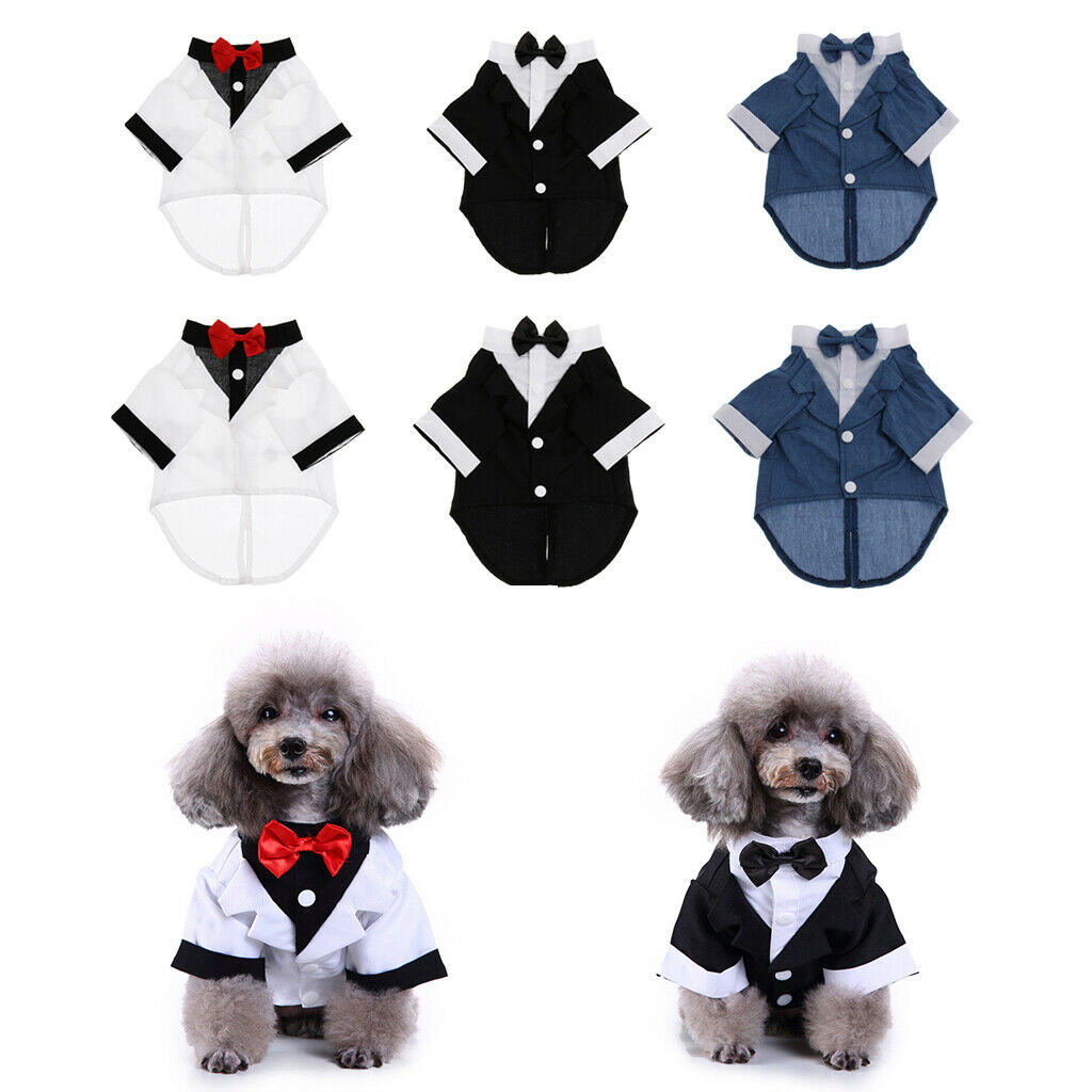 Pet Small Dog Clothes, Puppy Stylish Suit Bow Tie Costume, Wedding Shirt White S