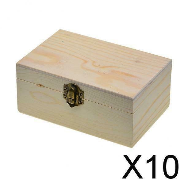 10X Unfinished Plain Pine Rectangle Wooden Jewelry Box Kids DIY Case Storage Box