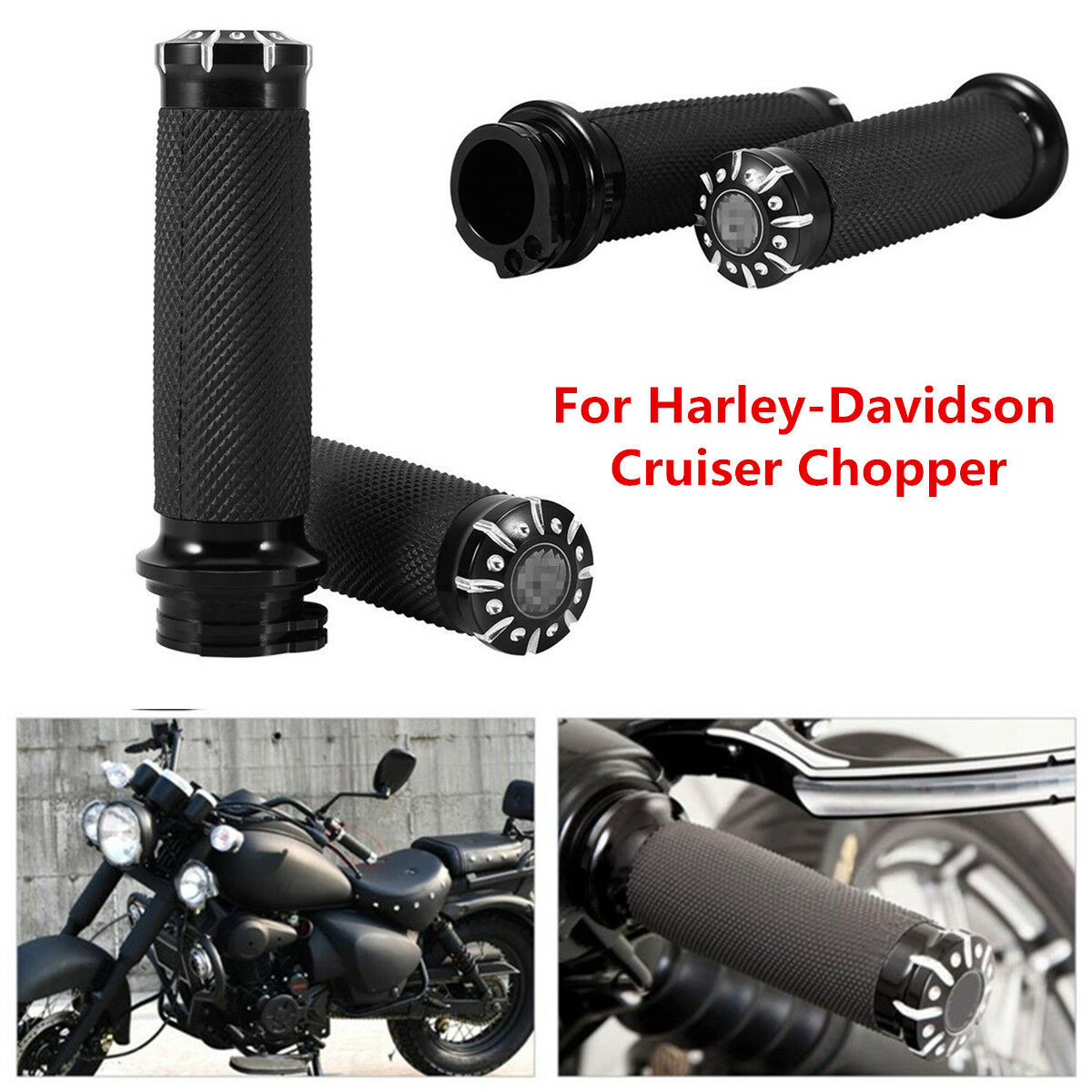 2x Universal 1" CNC Motorcycle Handle Bar Hand Grips For Cruiser Chopper