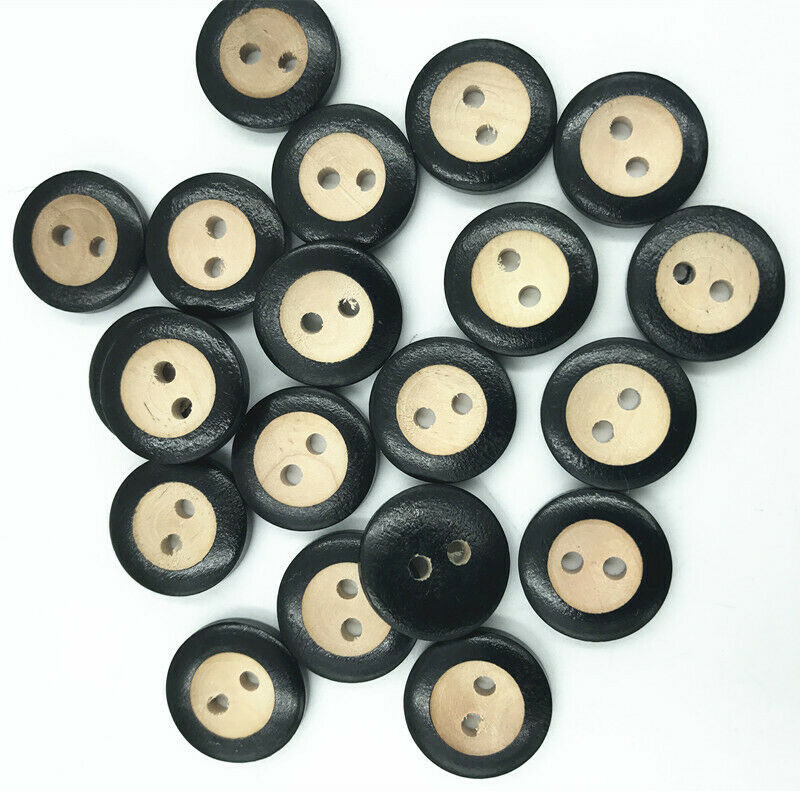 50pcs Natural wood  Black edge Round Wooden buttons Sewing 15mm