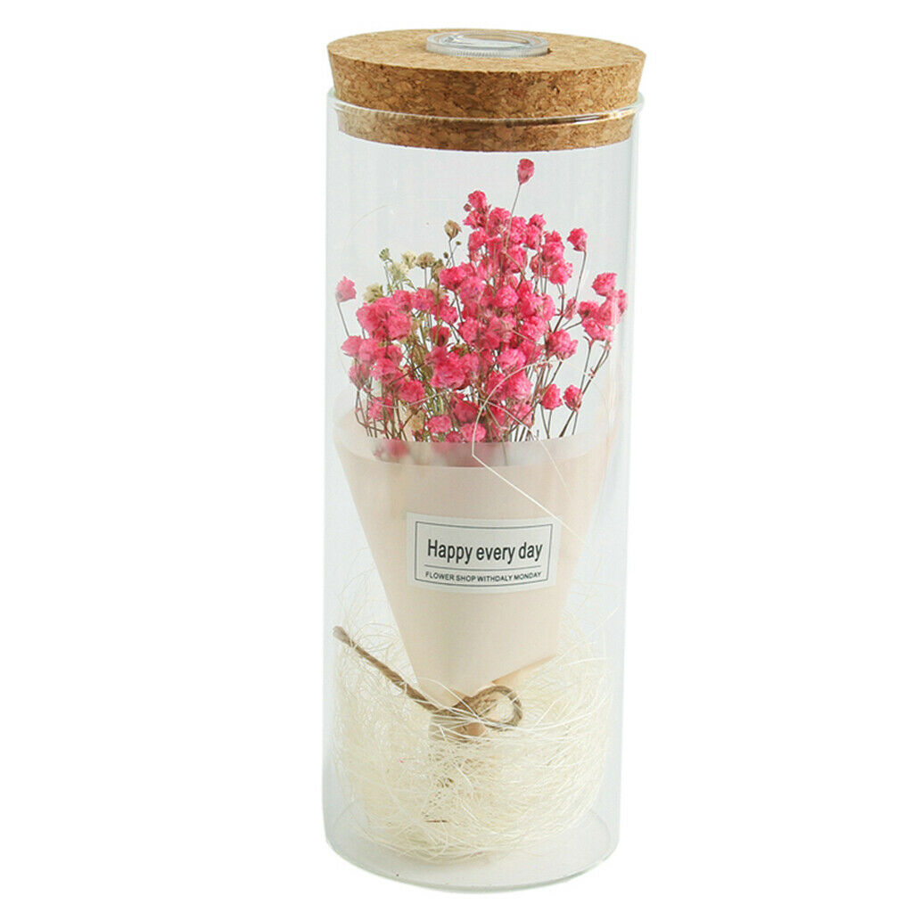 Creative Gypsophila Flowers Glass Jar Cover Landscape LED Light Decor Pink