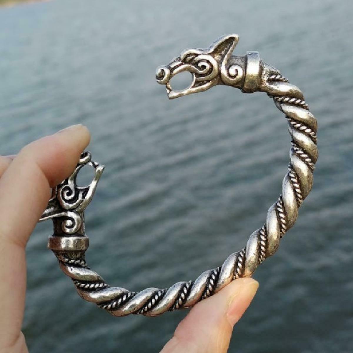 Unisex Stainless Steel Viking Wolf Head Bracelet Open Cuff Bangle Wristband Gift