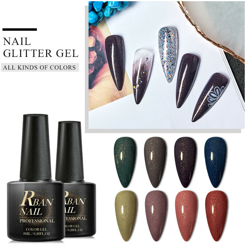 8pcs/set RBAN NAIL Glitter Shimmer Nail Gel Soak Off Manicure Gel Nail Polish