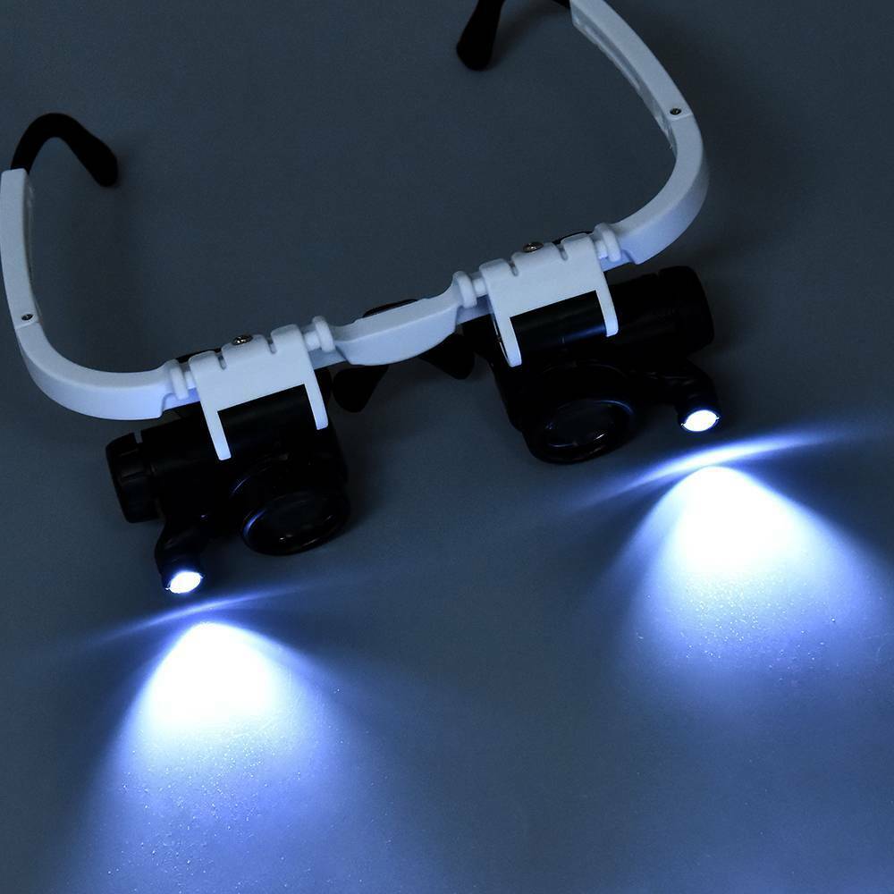 8x/15x/23x Double Eye Jewelry Watch Repair Magnifier Loupe Glasses W/ LED Light~