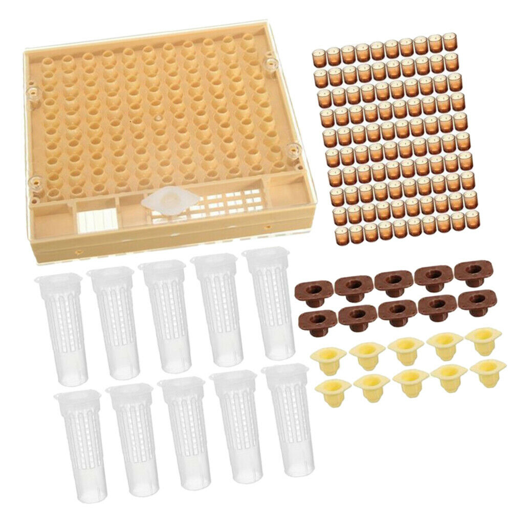 130 Pcs Queen Rearing System Cell Cups Holder Box Cage Beekeeping Tool Kit -
