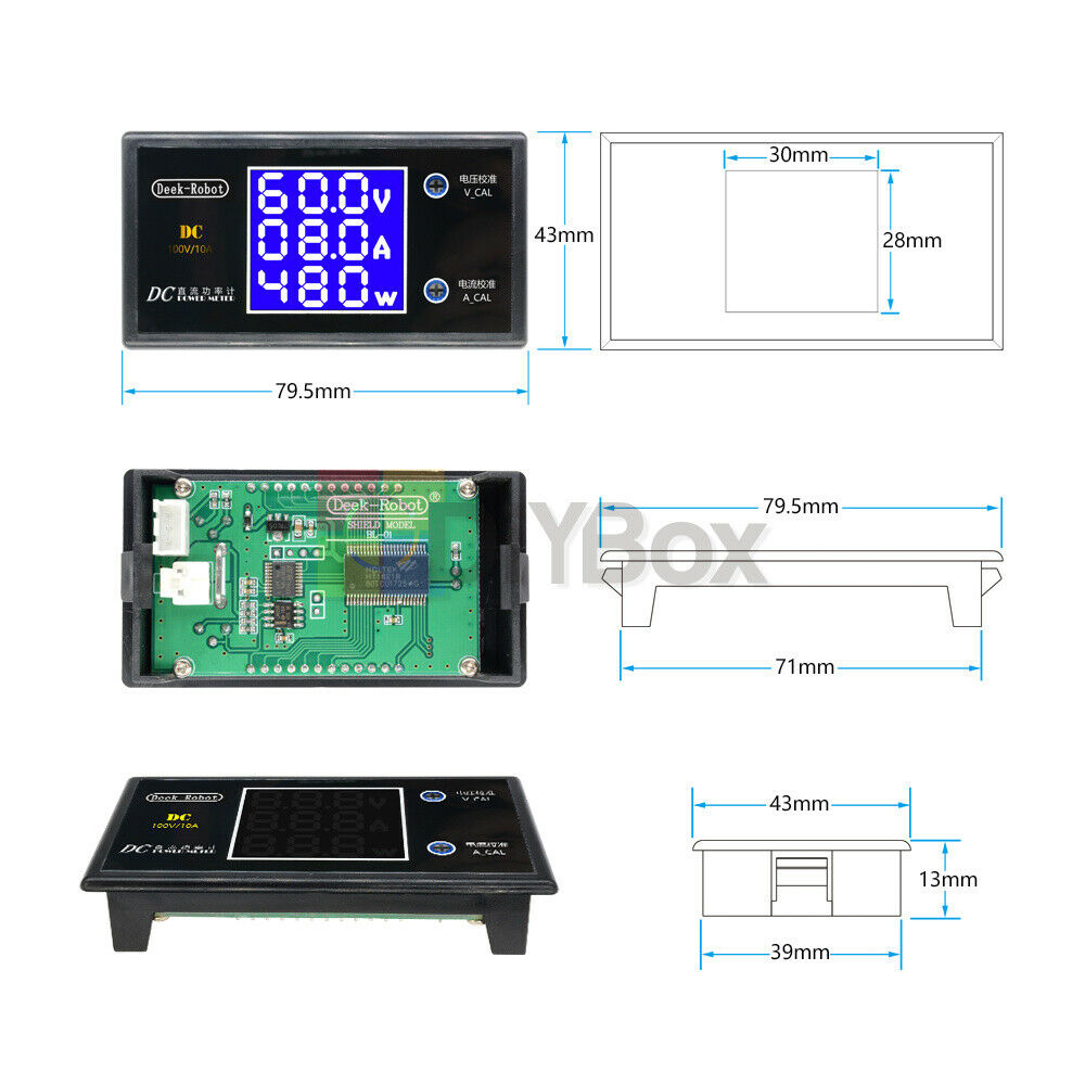 DC 100V 10A 1000W LCD Digital Voltmeter Ammeter Voltage Current Volt Power Meter