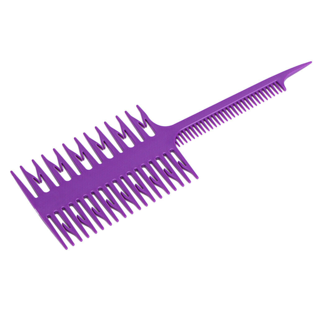 Salon 3-Way Weaver Weaving Comb Hair Dyeing Sectioning Highlighting Purple