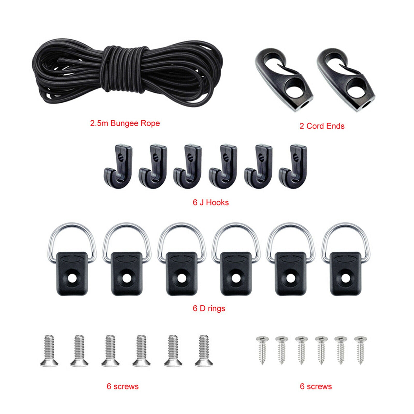 Kayak Deck Rigging Kit with Bungee Cable Ends 6 J-Hooks for Boat Camping Kit