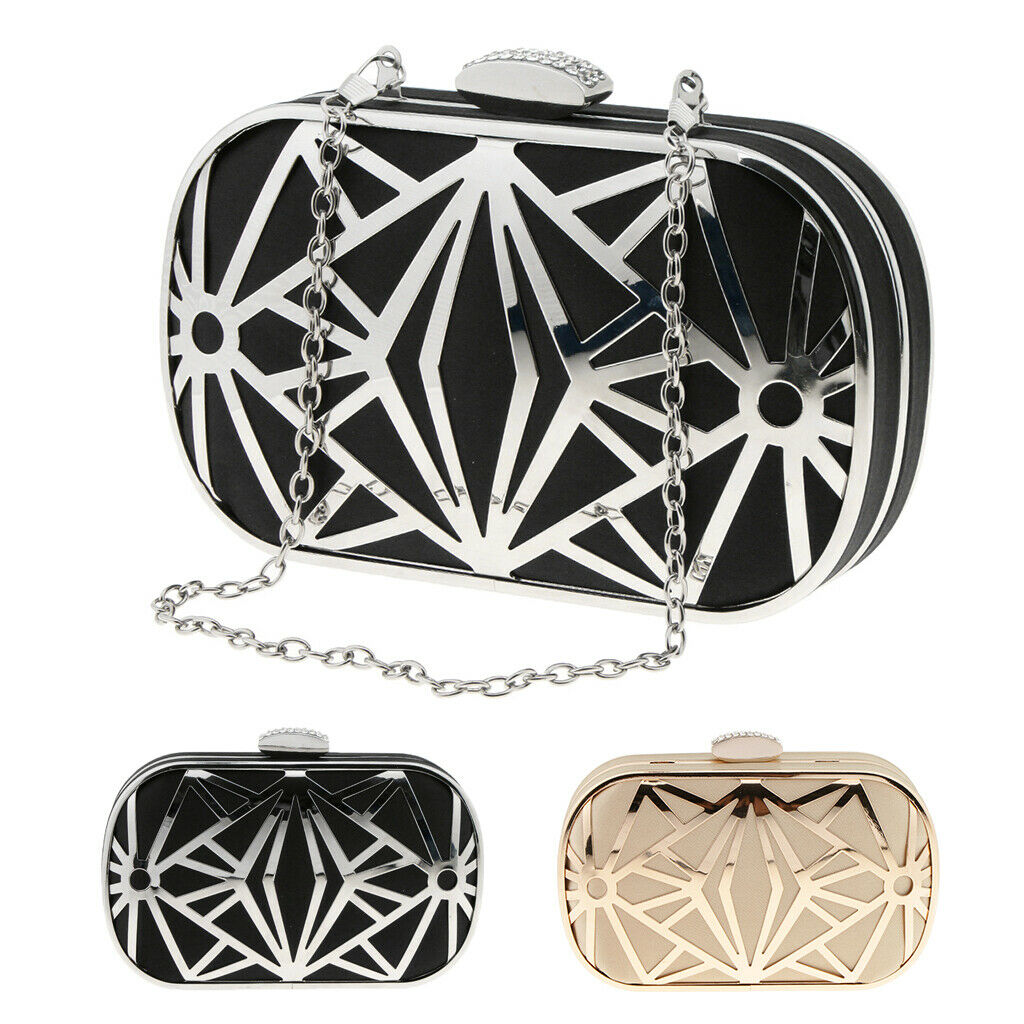 Women Hollow Metal Clutch Bag Evening Bridal Bag Wedding Prom Handbag Black