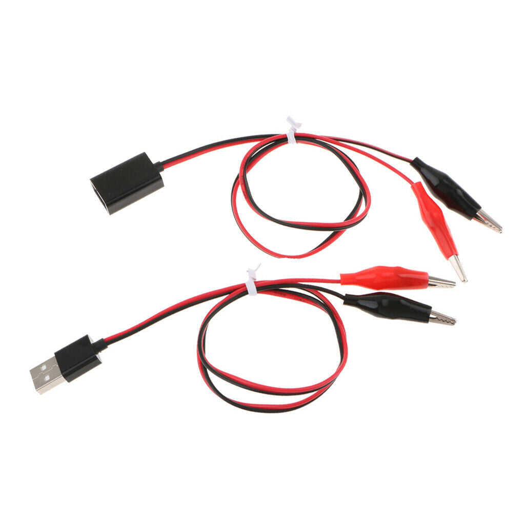 Alligator Clips to USB Male + Female Test Lead Adapter Cable 53cm (pack of 2)